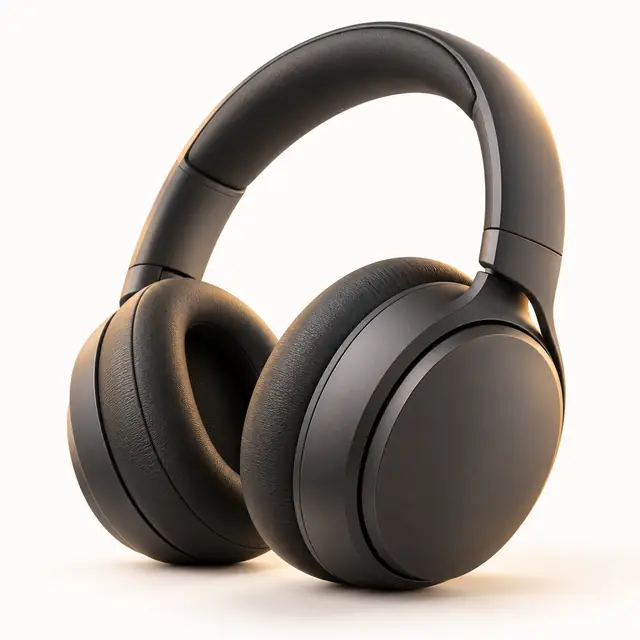 Charcoal over-ear headphones with padded ear cups and headband