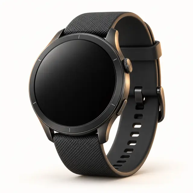 Charcoal smartwatch with a curved silicone strap and dark display